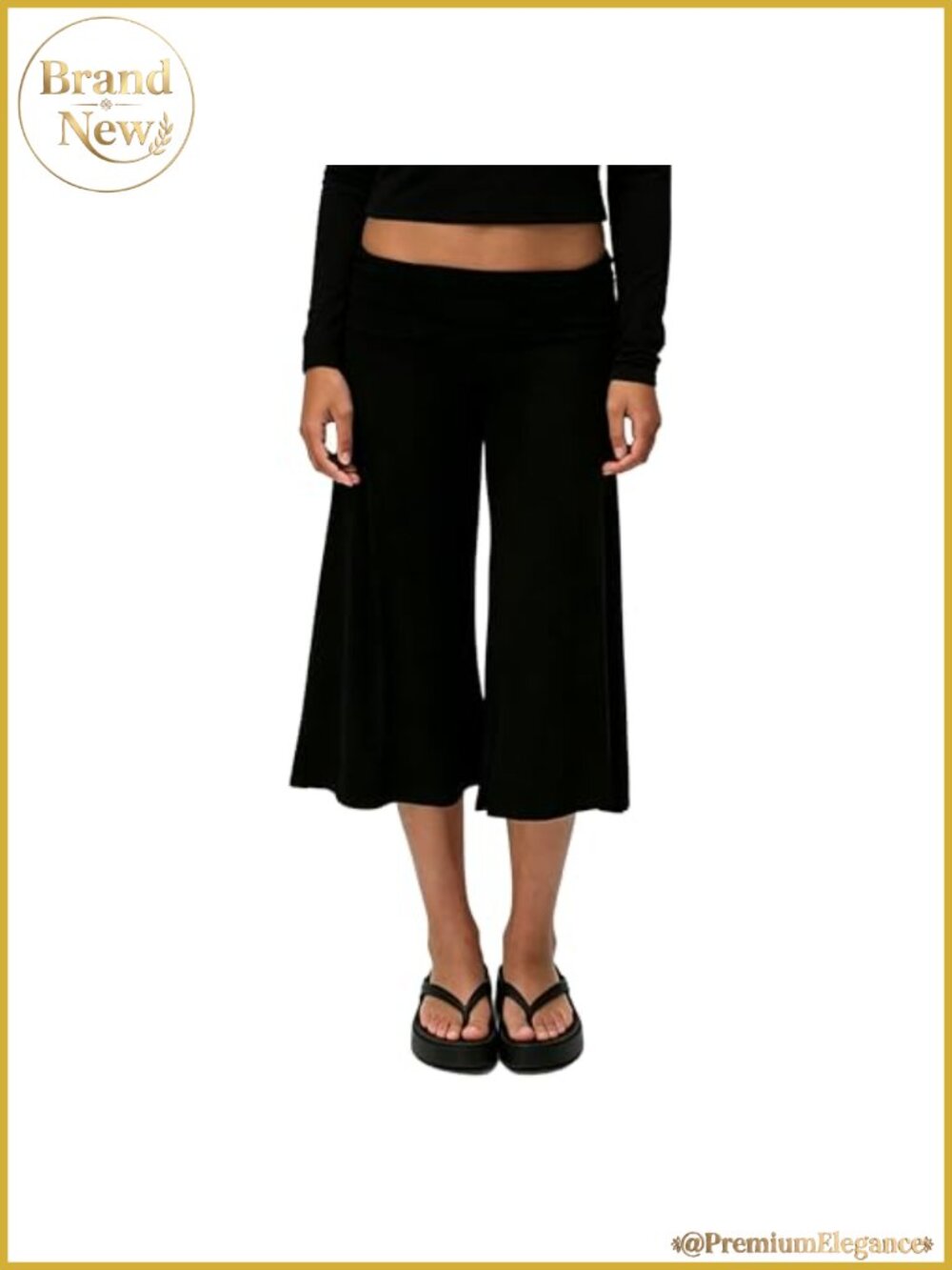 Women's Fold Over Gaucho Pants Low Rise Wide Leg Flowy Capris 100% Polyester